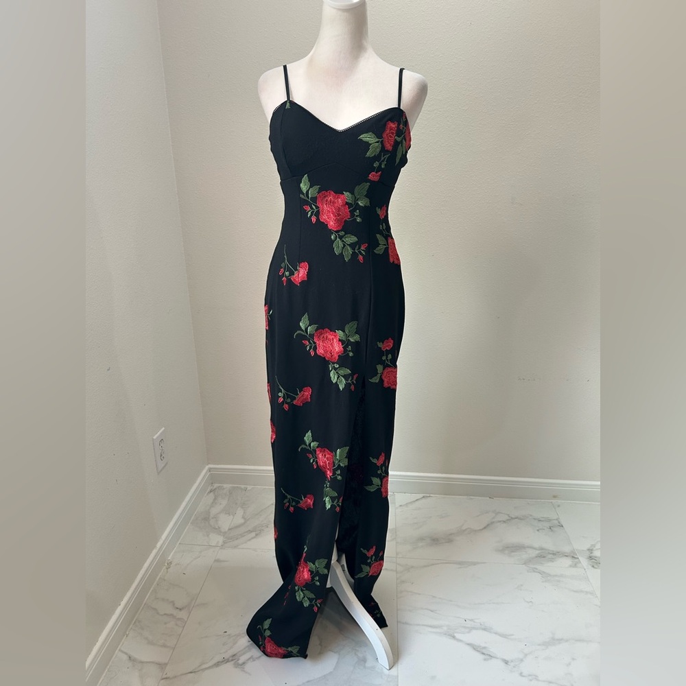 Windsor Black with Red Floral Spaghetti Strap Dress, Size M